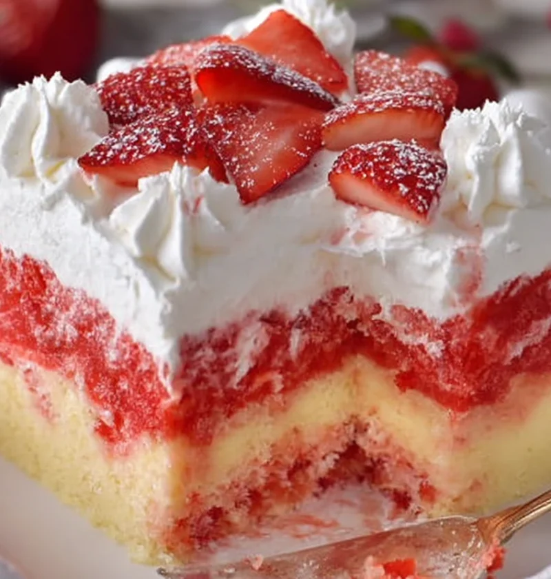 Decadent Strawberry Cheesecake Poke Cake Bursting Berry Flavor