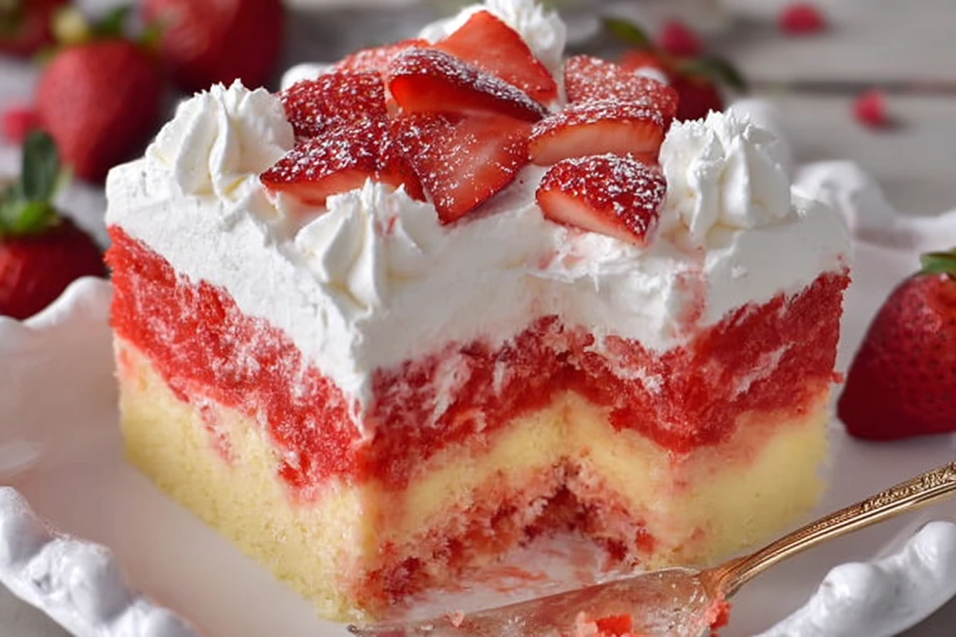 Decadent Strawberry Cheesecake Poke Cake: Bursting with Berry Flavor and Moist Goodness!