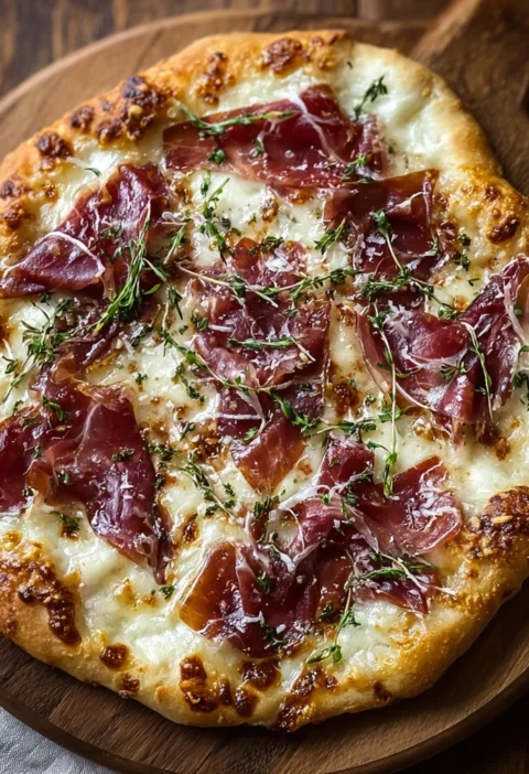 Delicious White Pizza Beef Prosciutto Hot Honey Magic