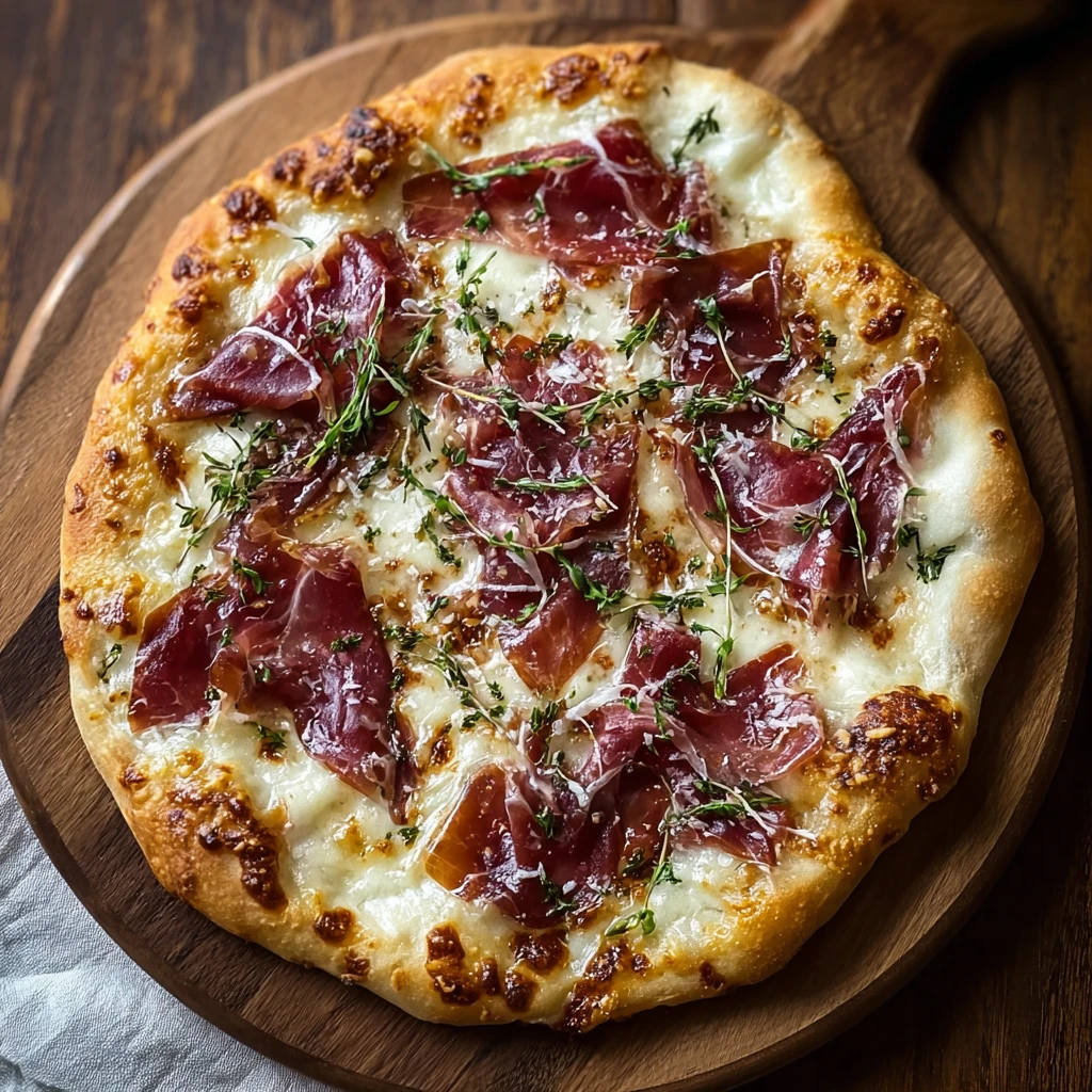 Delicious White Pizza with Beef Prosciutto Hot Honey Magic