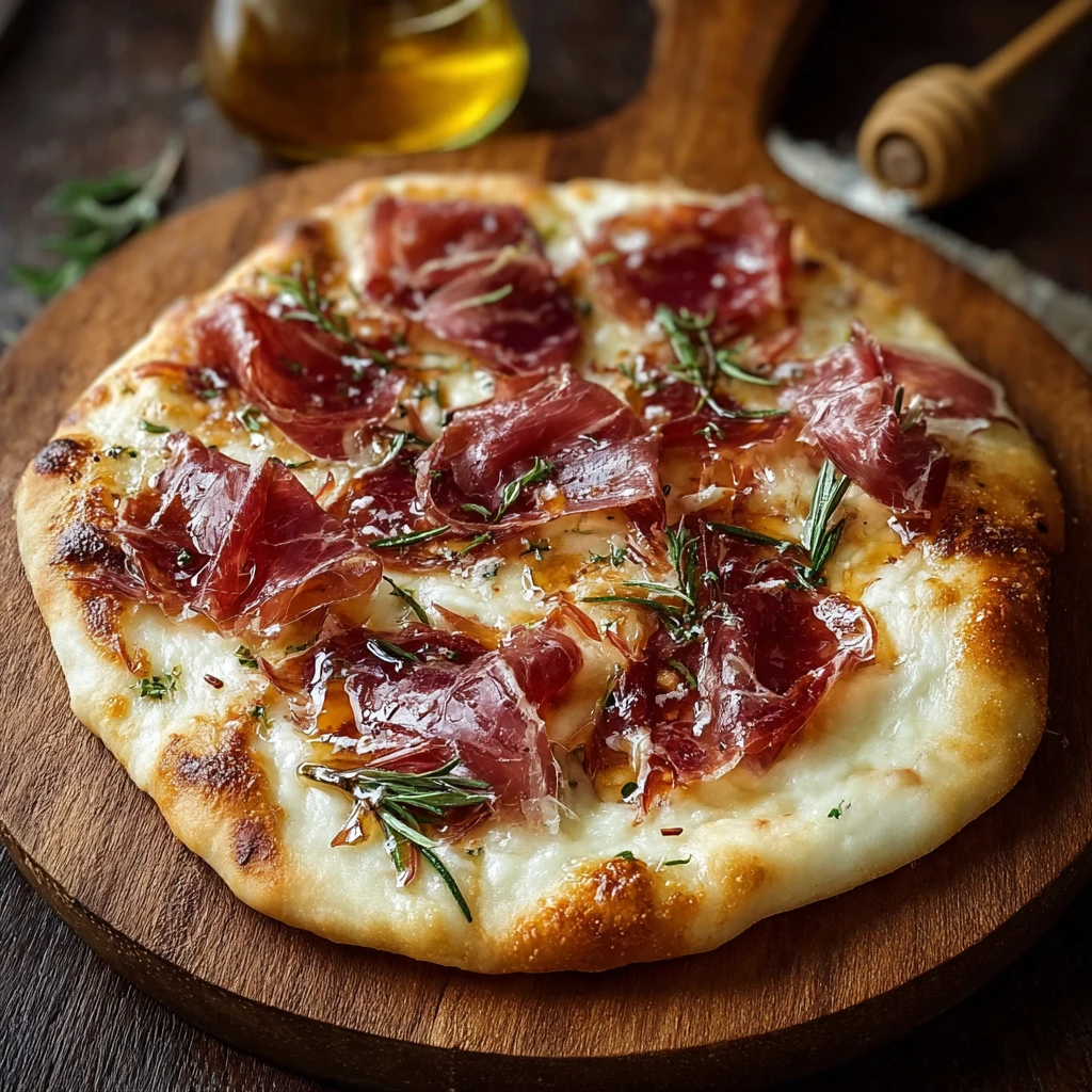Delicious White Pizza Beef Prosciutto Hot Honey Magic