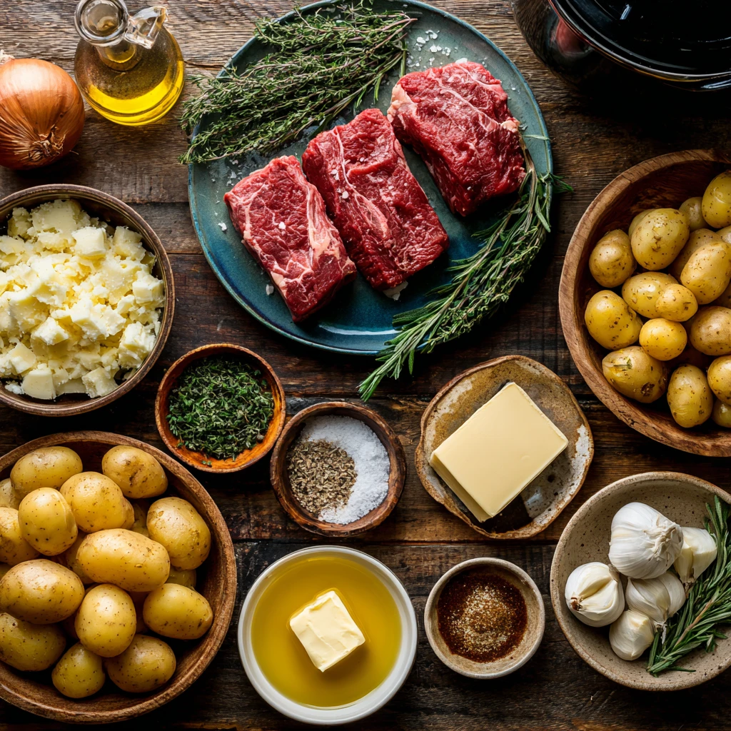 Juicy Crockpot Butter Steak Roasted Potatoes Tender Delight