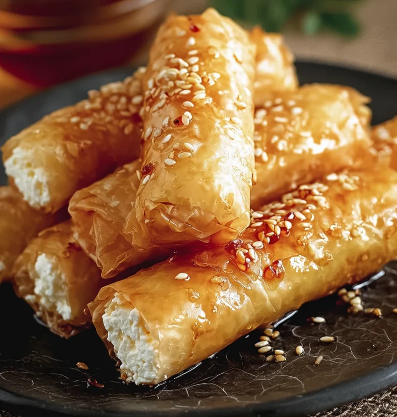 Ovenfried Feta Rolls Spicy Chili Honey Crispy Appetizer
