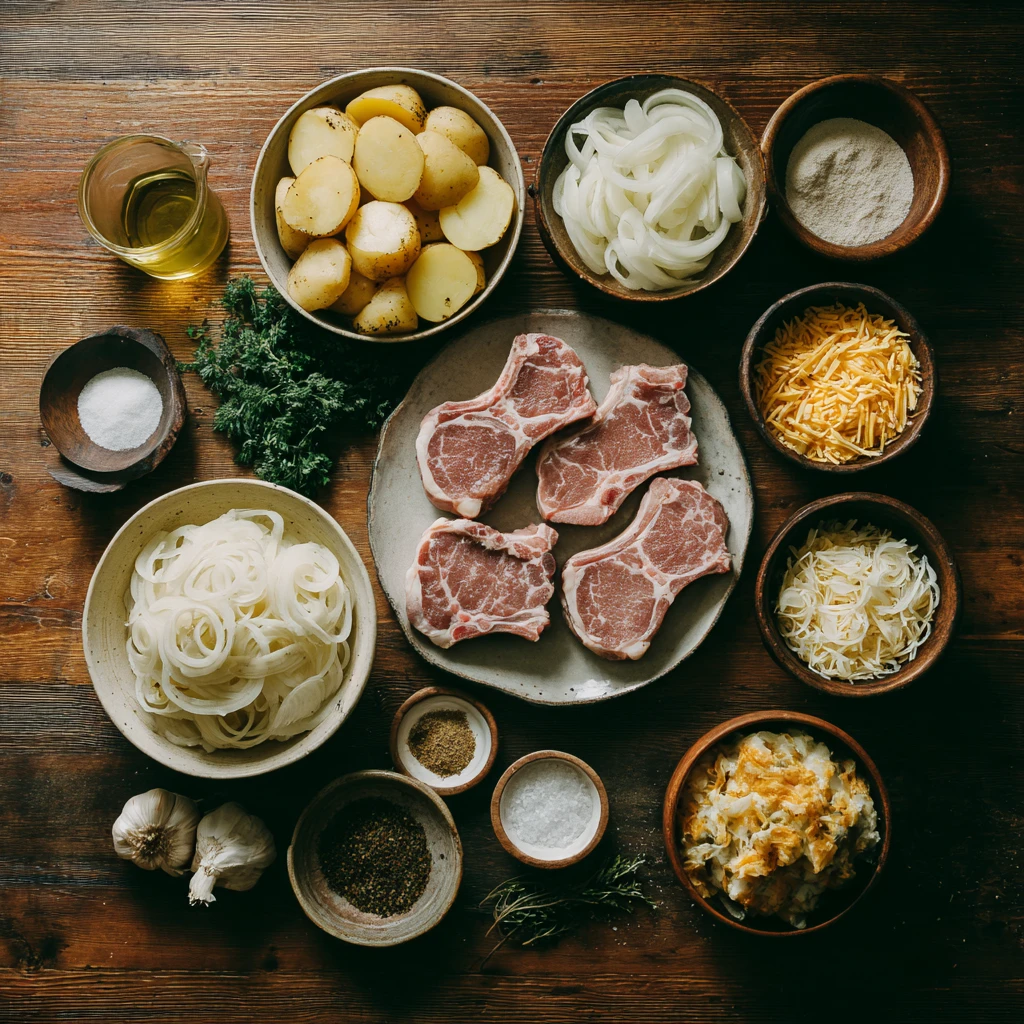 Savory Smothered Pork Chops Atop Creamy Scalloped Potatoes