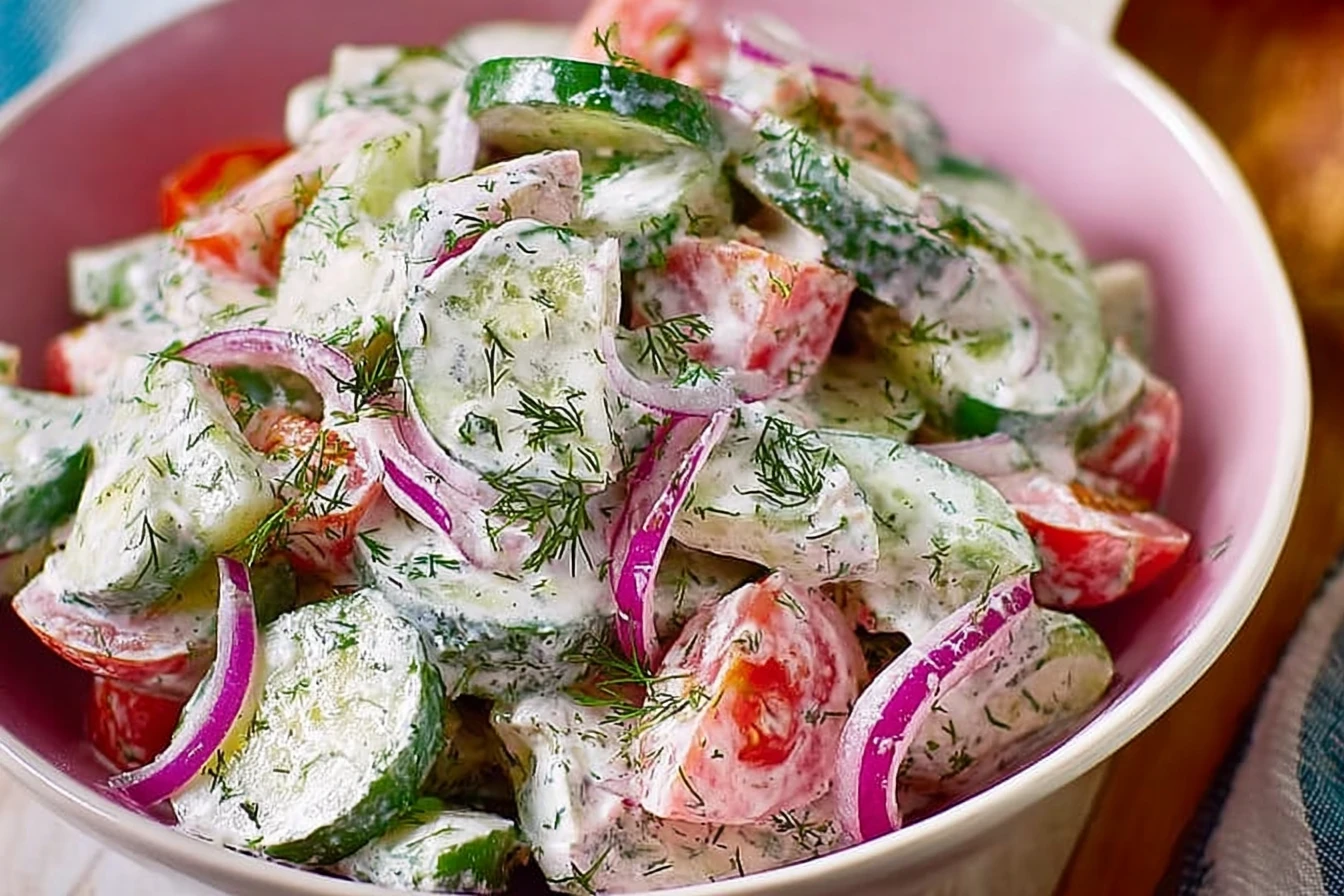 Zesty Creamy Cucumber Tomato Salad Crowdpleaser Every Time