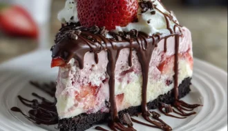Chocolate Covered Strawberry Ice Cream Cake Dessert