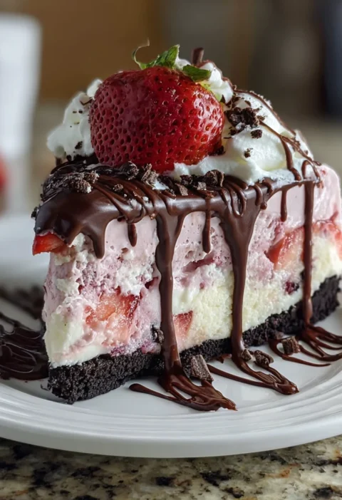 Chocolate Covered Strawberry Ice Cream Cake Dessert