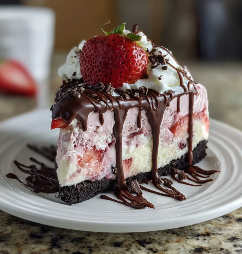 Chocolate Covered Strawberry Ice Cream Cake Dessert