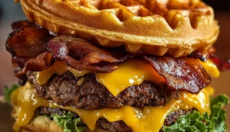 Maple Bacon Waffle Burger Sweet Savory Recipe
