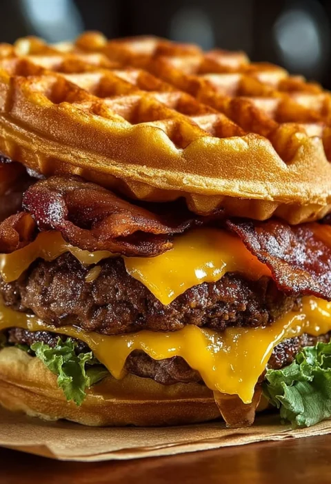 Maple Bacon Waffle Burger Sweet Savory Recipe