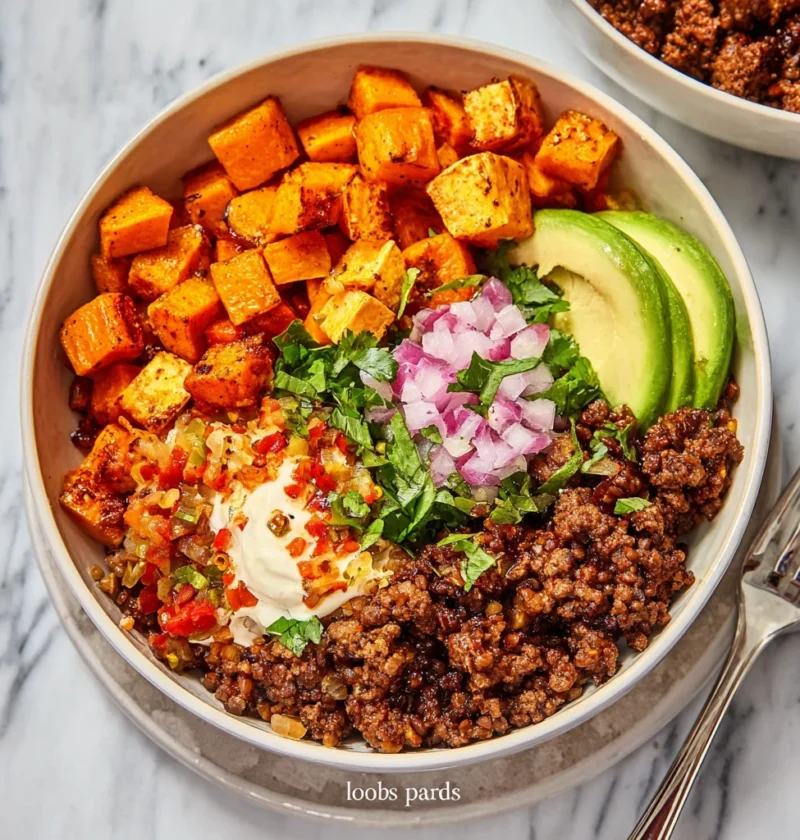 Viral Hot Honey Ground Beef Sweet Potato Bowl
