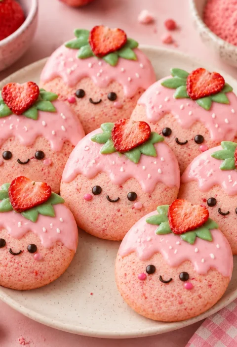Kawaii Strawberry Cookies