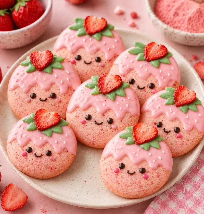 Kawaii Strawberry Cookies
