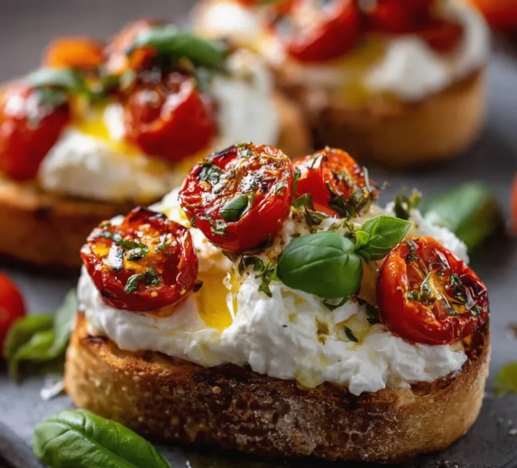 Burrata Bruschetta with Blistered Tomatoes & Refreshing and Tasty - Burrata Bruschetta with Blistered Tomatoes & Refreshing and Tasty