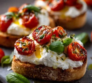 Burrata Bruschetta with Blistered Tomatoes & Refreshing and Tasty