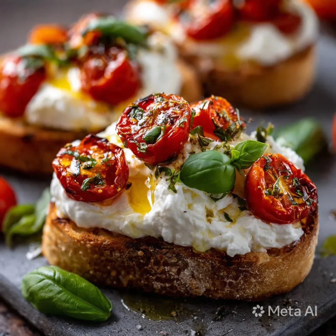 Burrata Bruschetta with Blistered Tomatoes