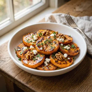 Caramelized Sweet Potatoes with Honey, Goat Cheese & Walnuts