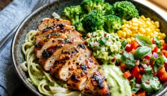 Chicken Veggie Pasta Bowl with Creamy Mustard Sauce
