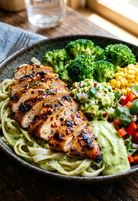 Chicken Veggie Pasta Bowl with Creamy Mustard Sauce