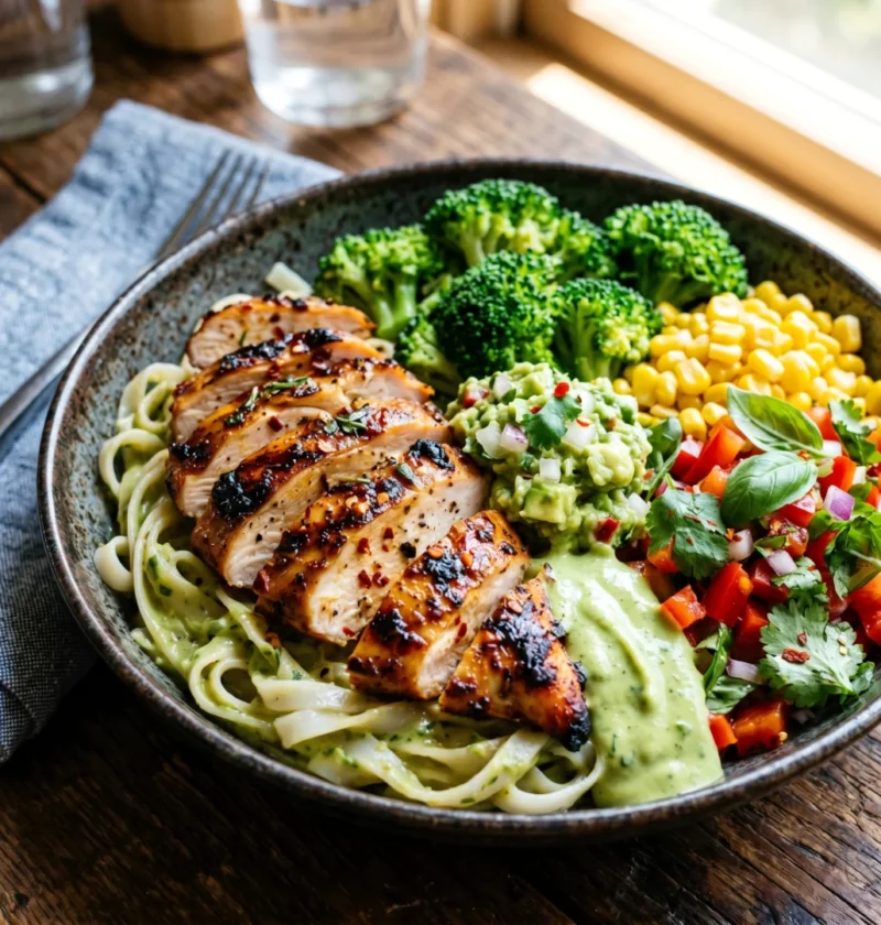 Chicken Veggie Pasta Bowl with Creamy Mustard Sauce