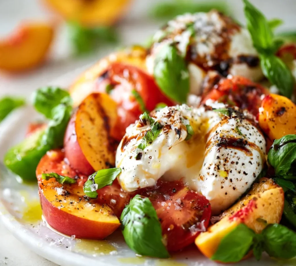 Fresh Burrata Tomato Peach Salad & Easy and Tasty - Fresh Burrata Tomato Peach Salad & Easy and Tasty