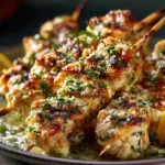 Garlic parmesan shrimp stuffed eggplant boats delightfully!