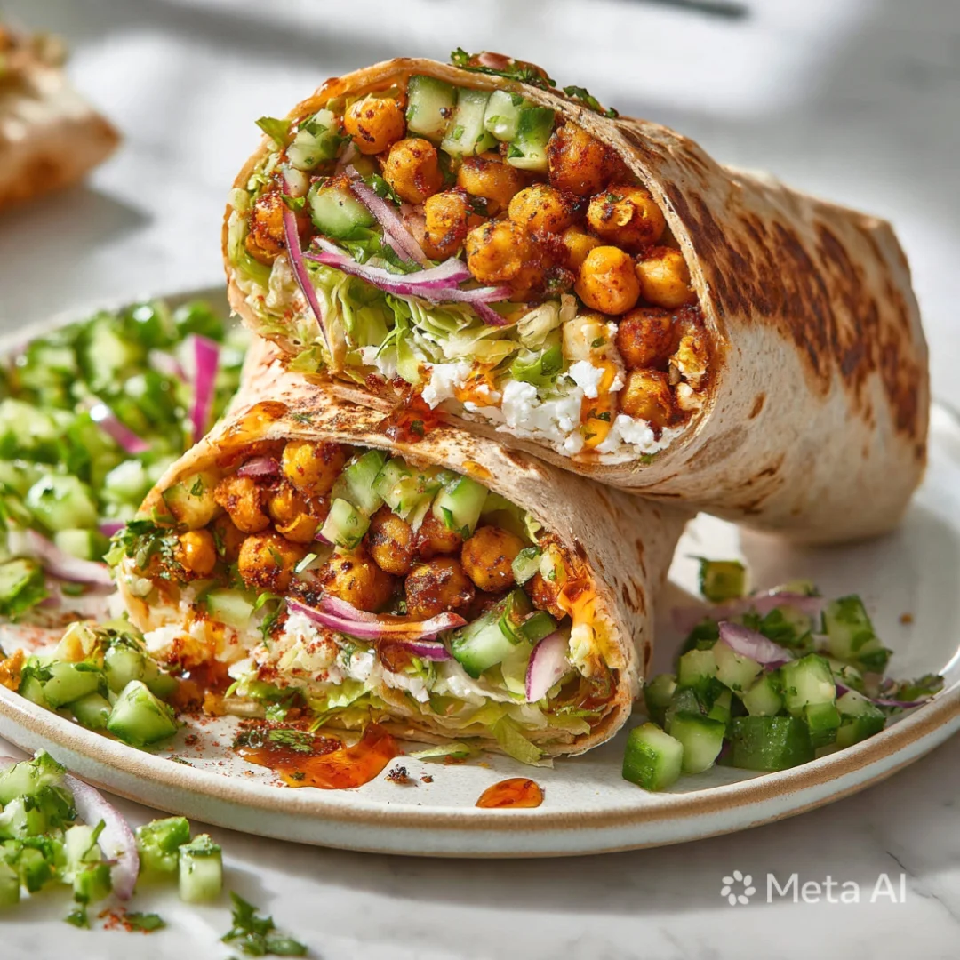 Golden Loaded Chickpea Wraps with Cucumber Crunch & Honey