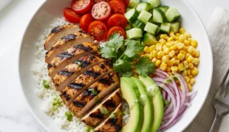 Grilled Chicken Avocado Rice Bowl