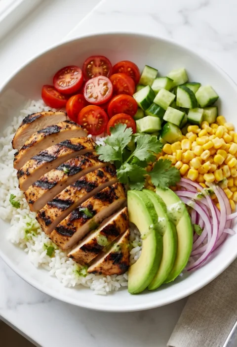 Grilled Chicken Avocado Rice Bowl