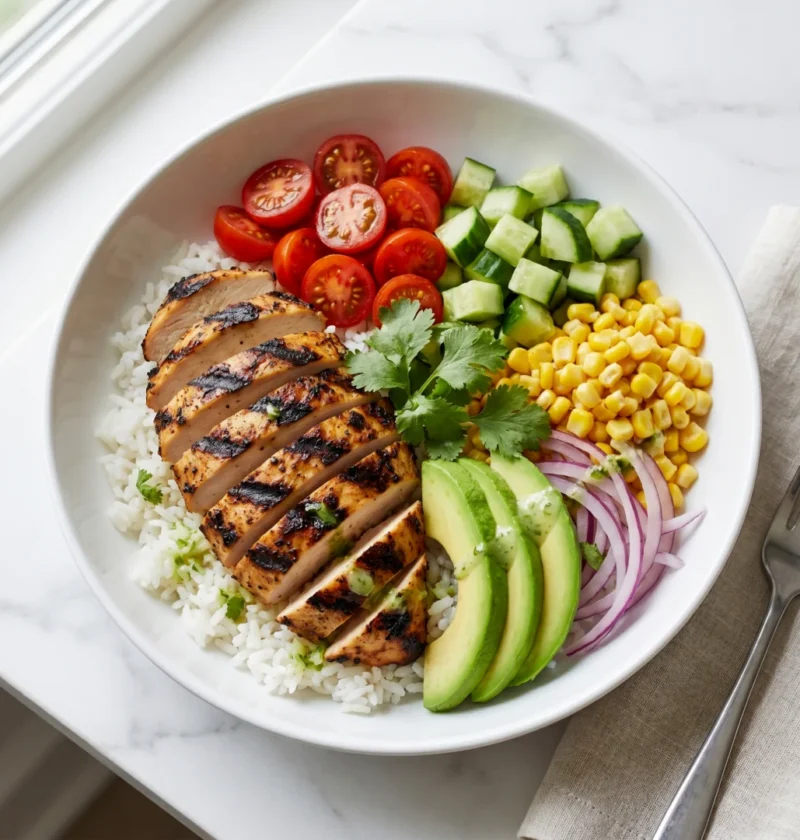 Grilled Chicken Avocado Rice Bowl