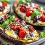 Garlic parmesan shrimp stuffed eggplant boats delightfully!