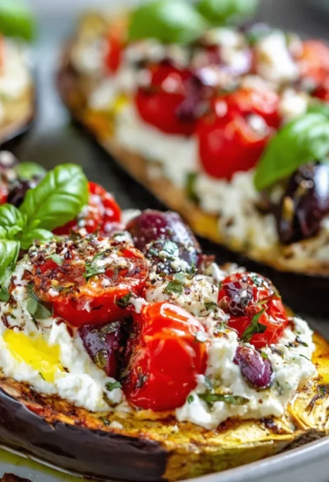 Mediterranean Ricotta Stuffed Eggplant Boats