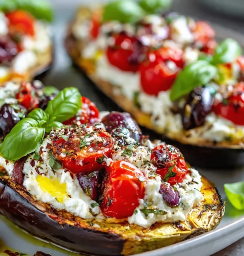 Mediterranean Ricotta Stuffed Eggplant Boats