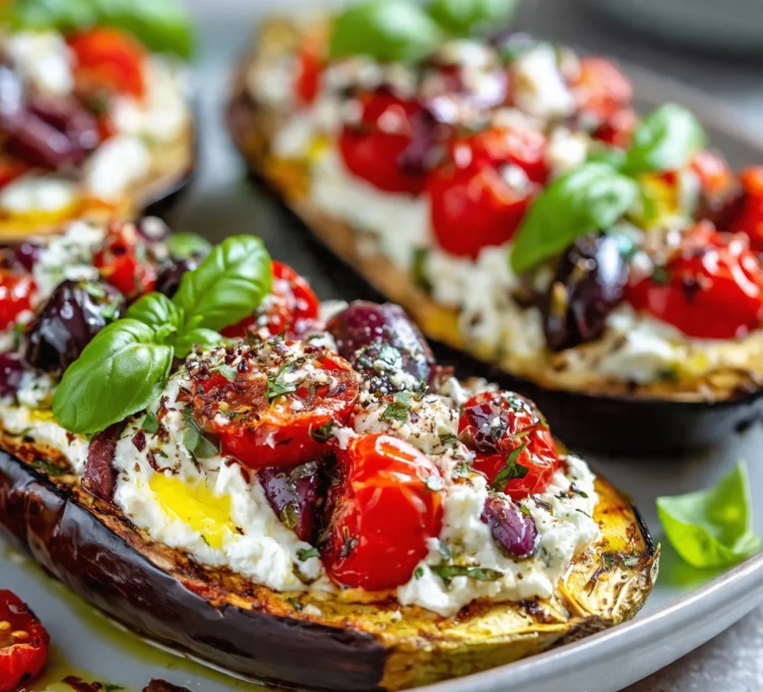 Mediterranean Ricotta Stuffed Eggplant Boats
