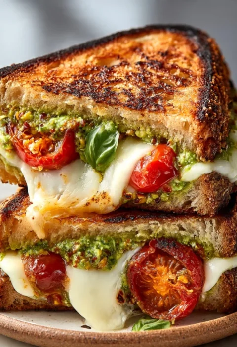 Pistachio Pesto Confit Tomato Grilled Sandwich