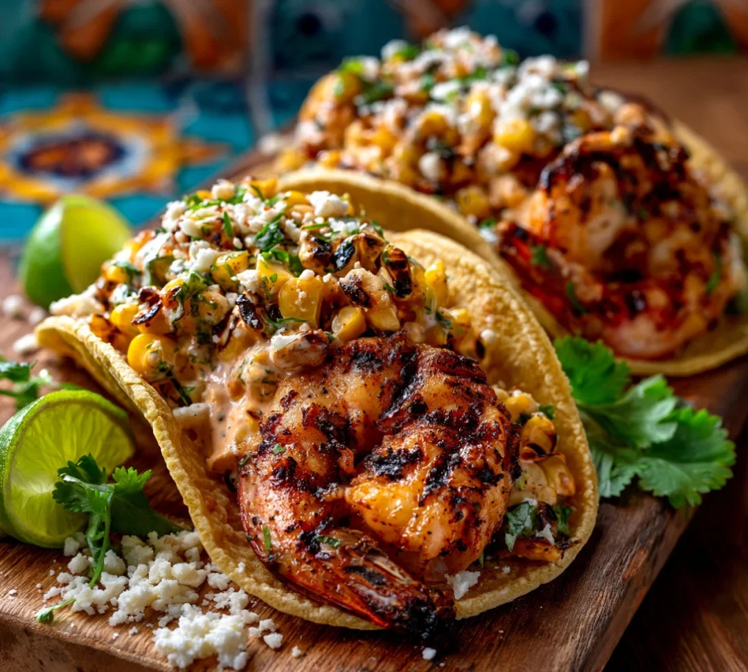 Shrimp Tacos with Mexican Street Corn Slaw