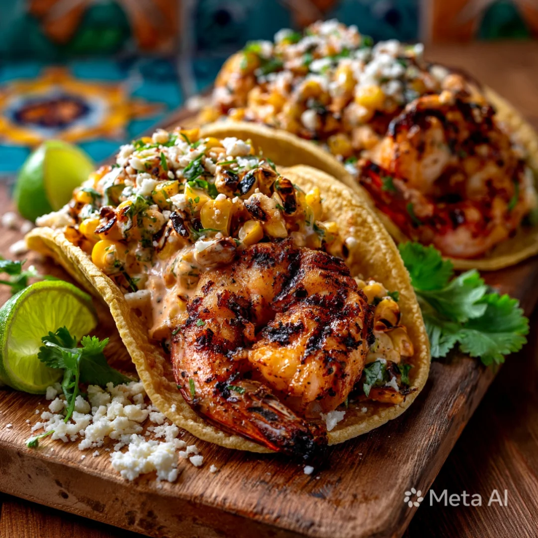 Shrimp Tacos with Mexican Street Corn Slaw