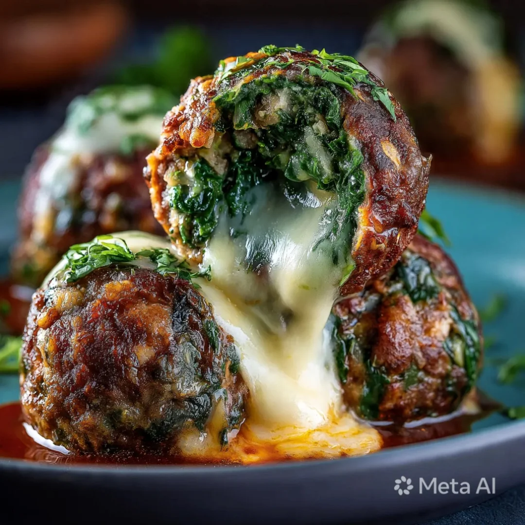 Spinach Garlic Meatballs St￭ with Mozzarella