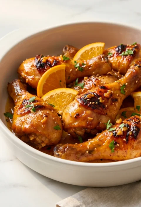 Sticky Orange Garlic Chicken Drumsticks