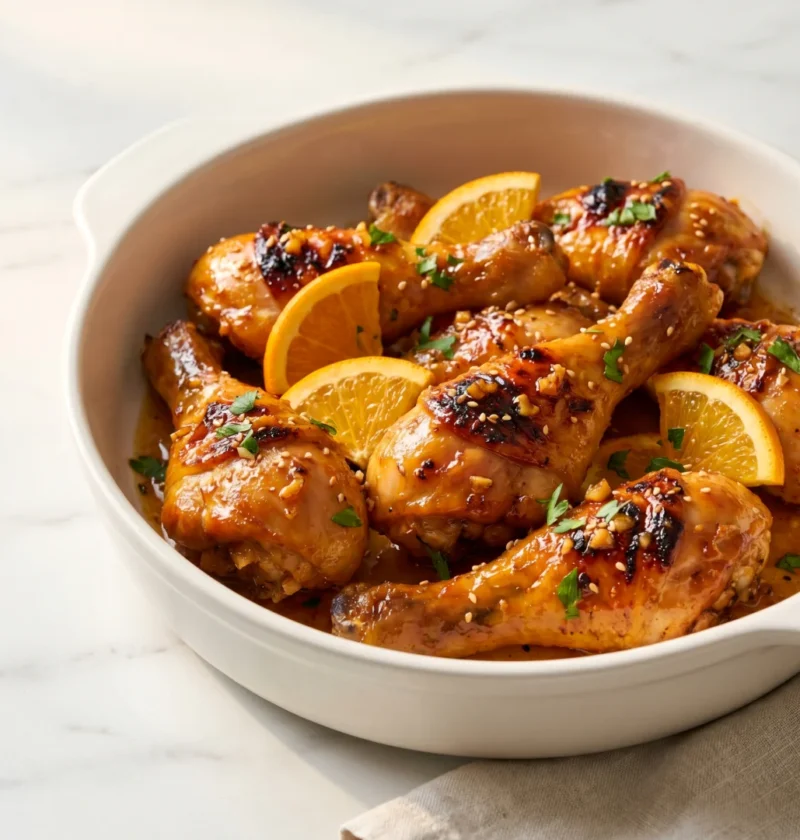 Sticky Orange Garlic Chicken Drumsticks