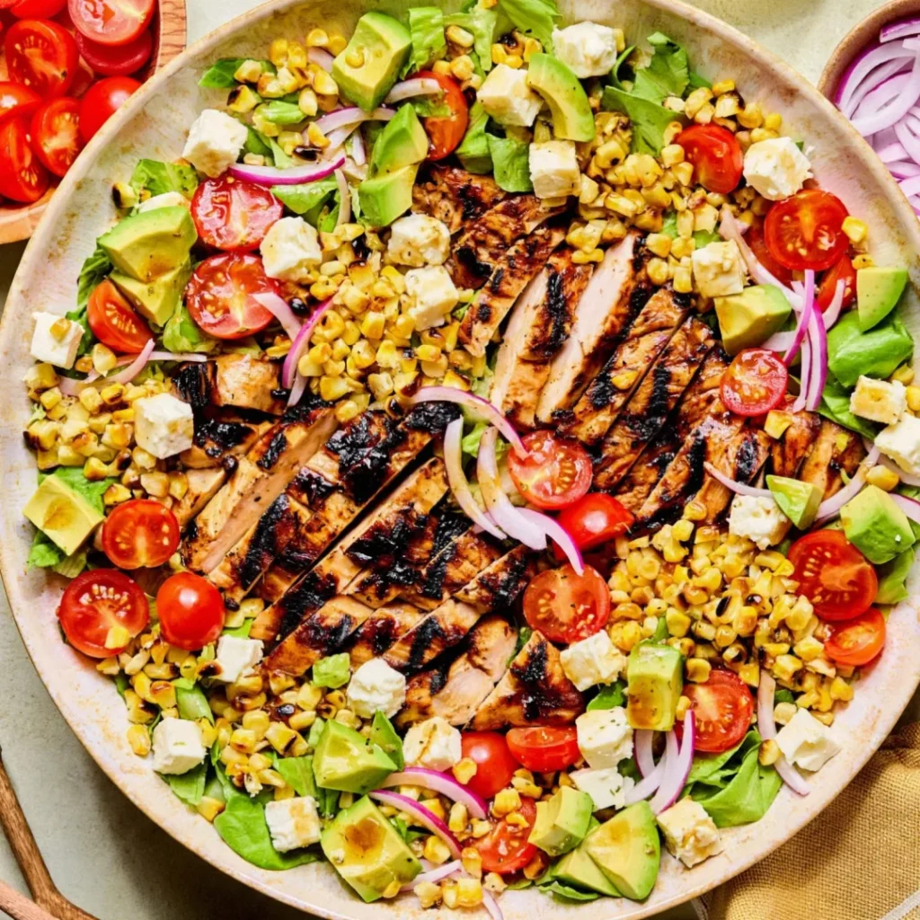 Balsamic Chicken Salad with Grilled Corn and Feta - Balsamic Chicken Salad with Grilled Corn and Feta