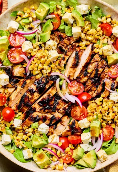 Balsamic Chicken Salad with Grilled Corn and Feta