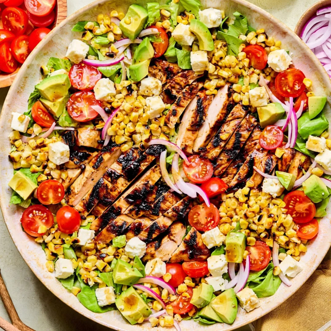 Balsamic Chicken Salad with Grilled Corn and Feta