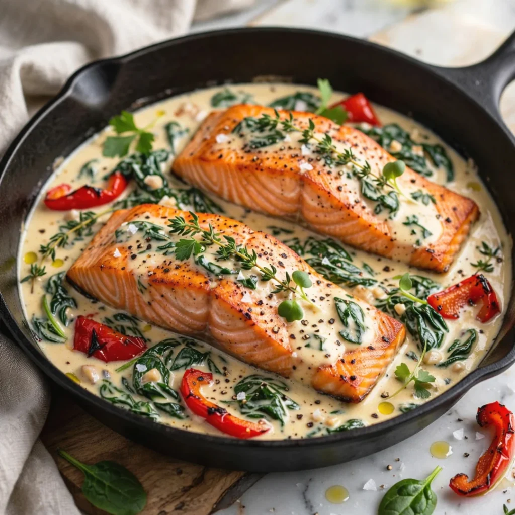 Creamy Spinach and Roasted Red Pepper Salmon - Creamy Spinach and Roasted Red Pepper Salmon