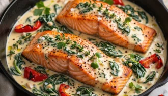 Creamy Spinach and Roasted Red Pepper Salmon