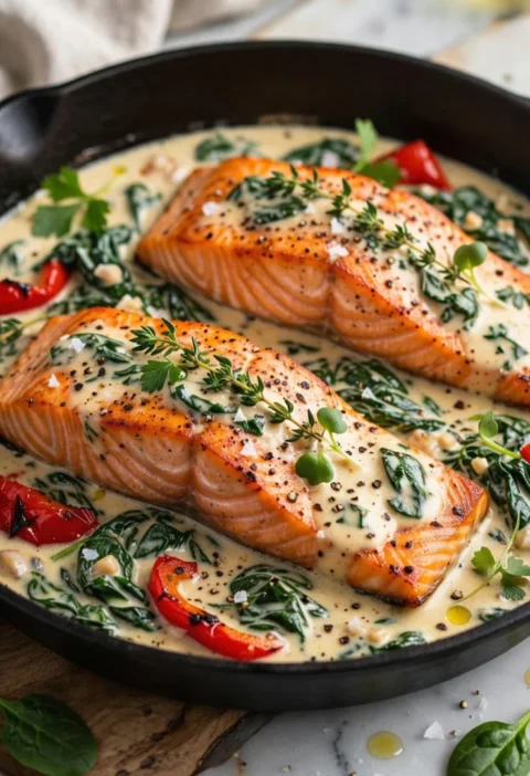 Creamy Spinach and Roasted Red Pepper Salmon