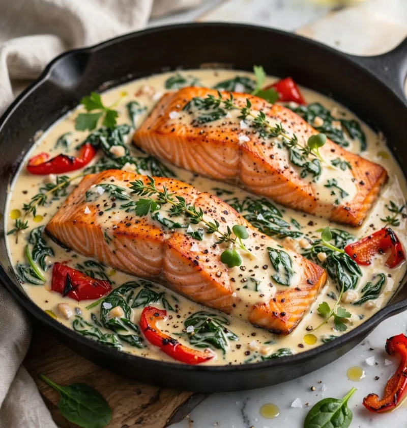 Creamy Spinach and Roasted Red Pepper Salmon