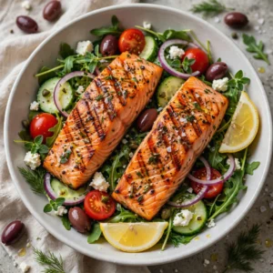 Easy and Delicious Greek Salad with Salmon