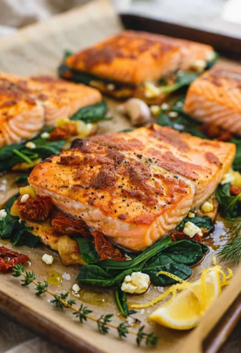 Mediterranean stuffed salmon