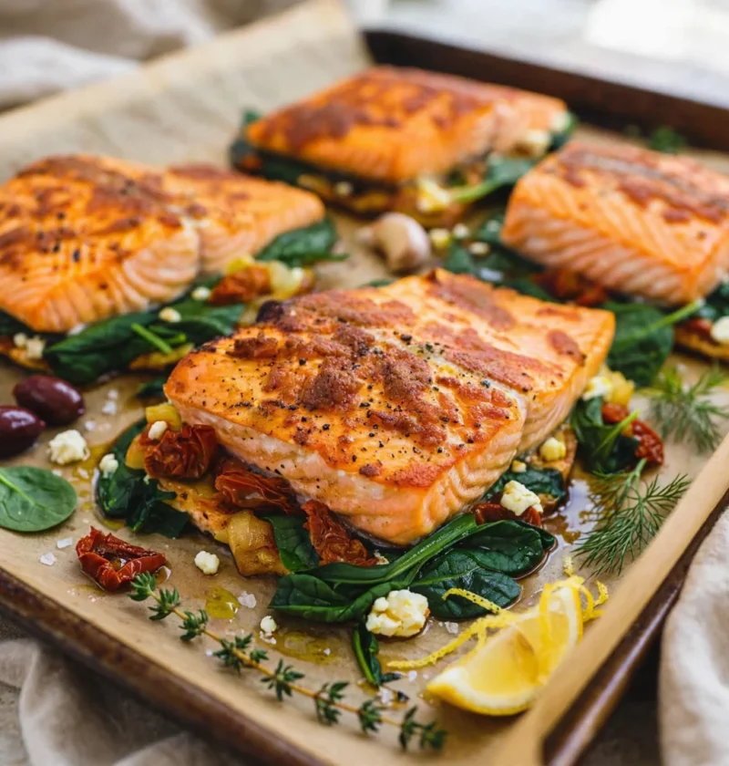 Mediterranean stuffed salmon